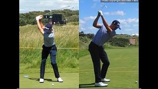 Justin Thomas golf swing  Long Iron faceon amp downtheline July 2017 [upl. by Brandise64]